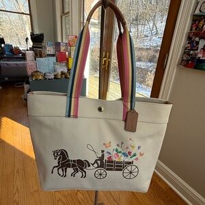 Coach Cream Tote with Colorful Straps